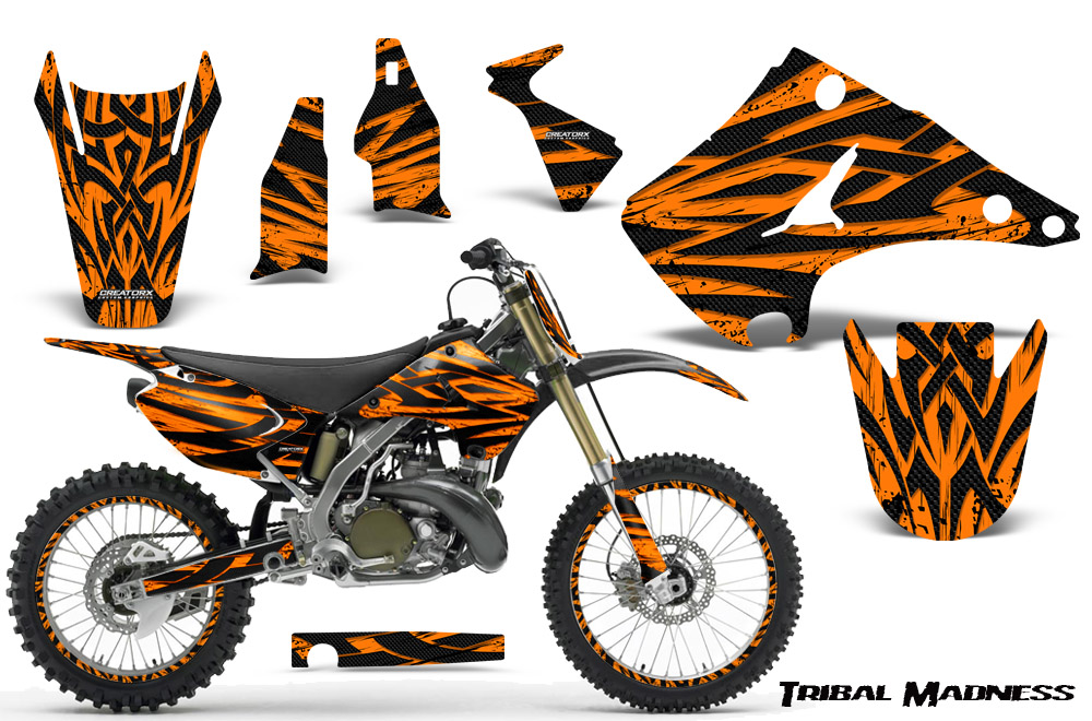 Kawasaki KX125 KX250 03-12 Graphics Kit Tribal Madness Orange NP Rims